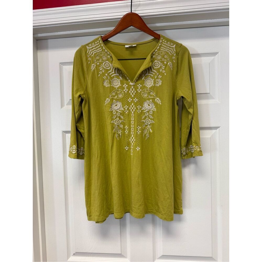 J. Jill Chartreuse Green Embroidered Tunic sz M EUC